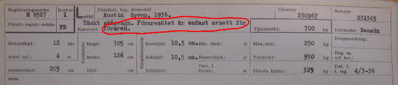 M8527 - Austin Seven - 1936 - Förarsätet är endast avsett för föraren.JPG