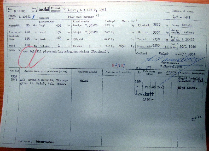 M11285 - Volvo LV127 T - 1946 - Ch # 125-6441 - Kort 1a - (Förut A10422 - Sedan A15068).JPG