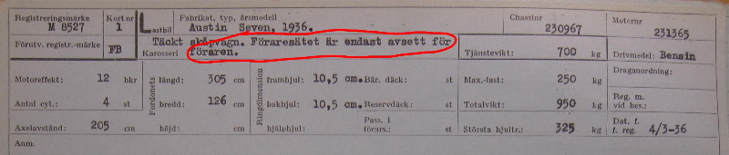 M8527 - Austin Seven - 1936 - Förarsätet är endast avsett för föraren.JPG