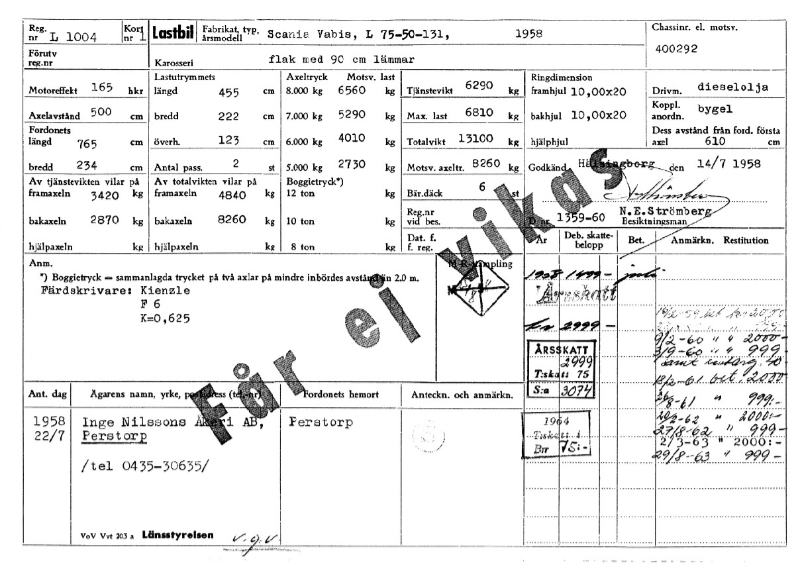L1004 - Scania-Vabis L7550-131 - 1958 - Ch # 400292 - Kort 1a - (Sedan K3317 - Nytt EXY359).JPG