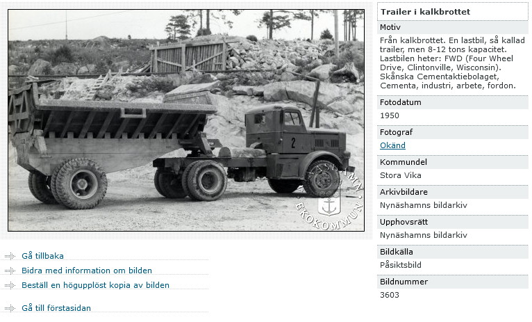 1950 FWD med  Easton trailer  8-12 tons last  vid cementfabriken Stora Vika.  3603 - Nynäshamns bildarkiv.PNG