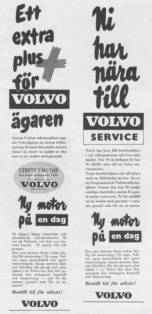 Volvo Annonser - Ny Motor På En Dag - Lastbilen 8 & 9-1954 - LR.JPG